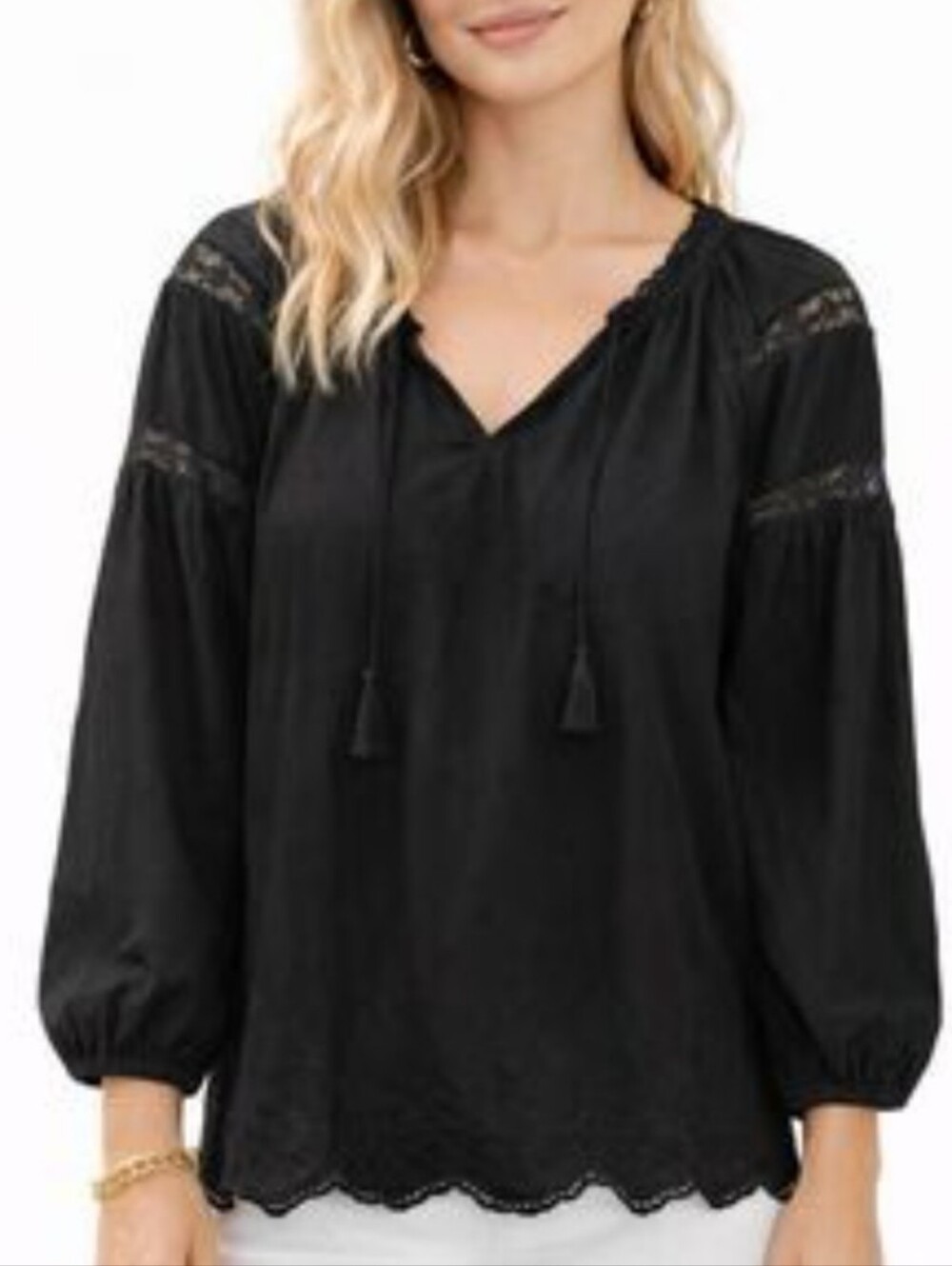 Old Navy Black Lace-Trim Peasant Blouse Size XL